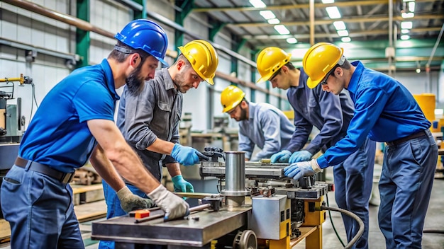 a group of workers are working on a factory