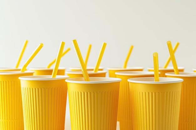 Photo a group of yellow cups with straws