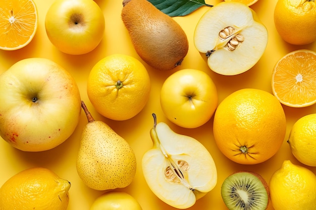 A group of yellow fruits on a yellow background