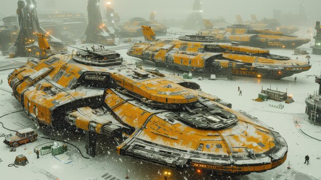 Photo a group of yellow tanks are covered in snow