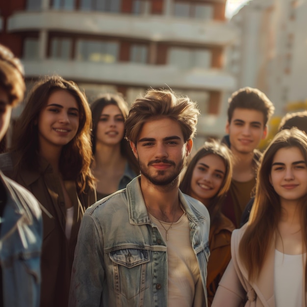 Group of Young Adults in a Sunlit Urban Setting