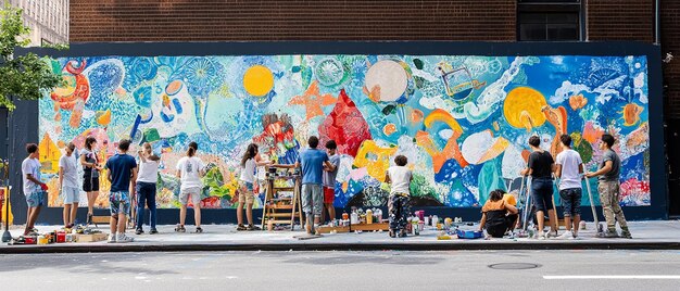 Group of Young Artists Creating a Mural