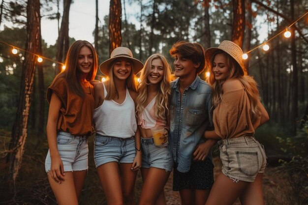 Photo group of young best friends bonding outdoors