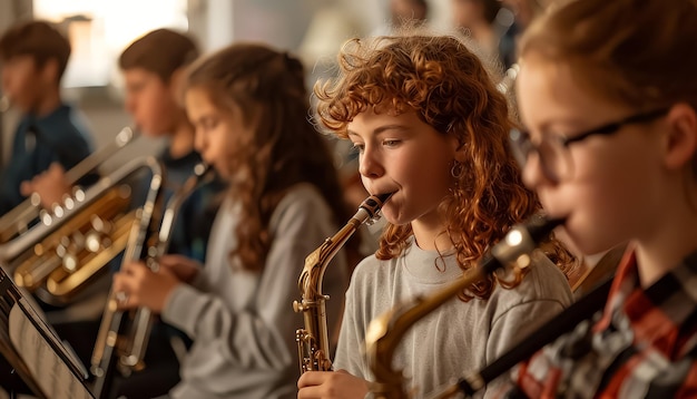 Photo a group of young boys are playing instruments in a band