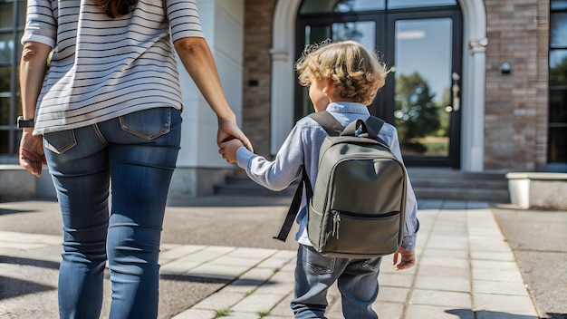 Group of young children walking together in friendship embodying the back to school generative ai