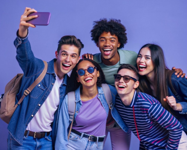 A group of young friends happily take a selfie together at a leisure event