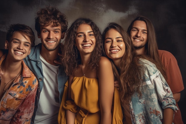 Group of young friends happily wearing summer clothes