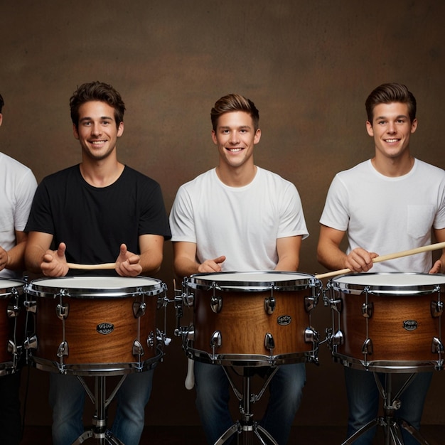 Photo a group of young men are posing for a photo with drums