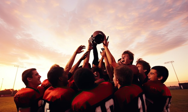 Group of Young Men Holding Up a Football