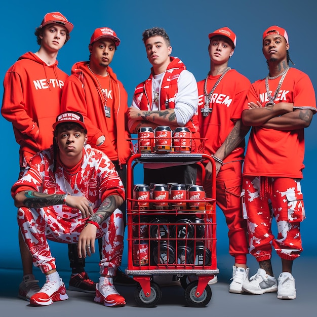 a group of young men wearing red jerseys with the word new on them