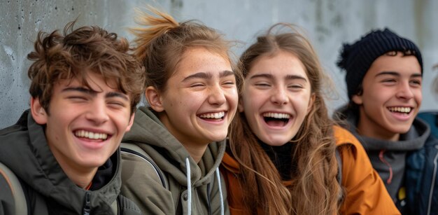 Photo group of young people laughing together