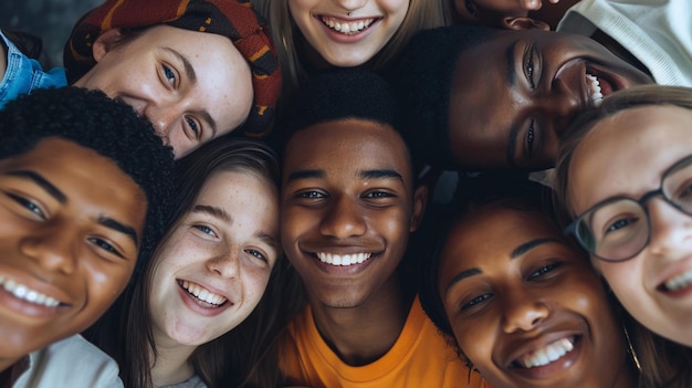 a group of young people posing for a photo with a digital camera in the background