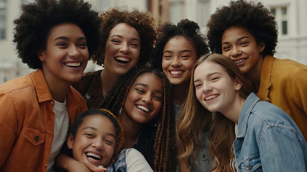 a group of young people smiling and posing for a photo