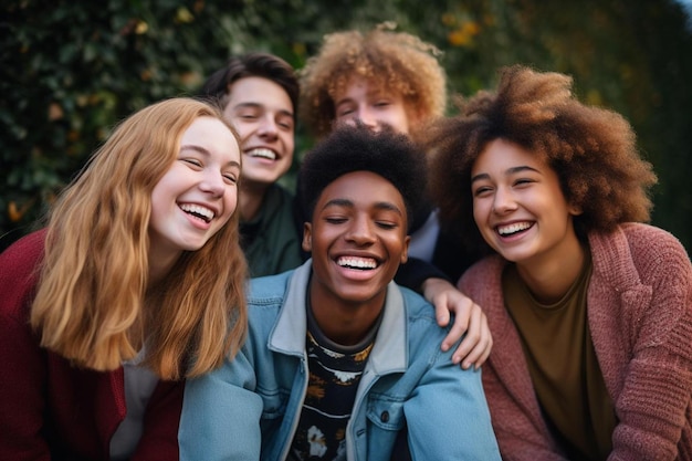 a group of young people smiling and posing for a photo.