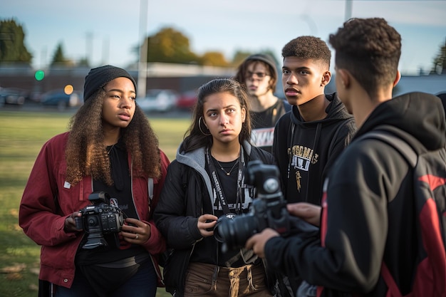 A group of young people standing around each other