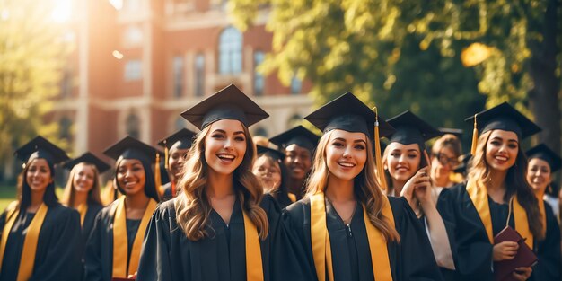 Group of young people wearing a bachelors cap on the street