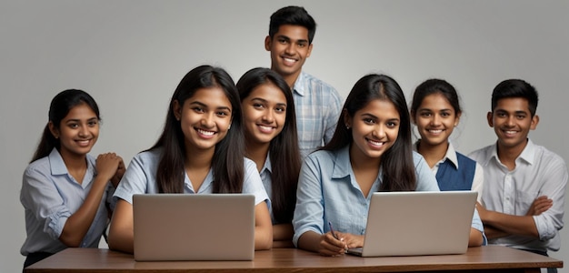 a group of young people with laptops that say quot students quot