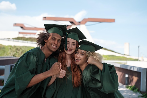 Group of young university graduates happy to have passed the university degree and projecting the future Concept education studies training