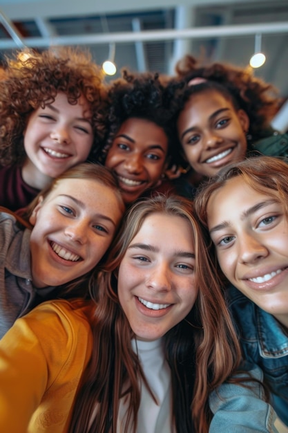 A group of young women are smiling for a picture