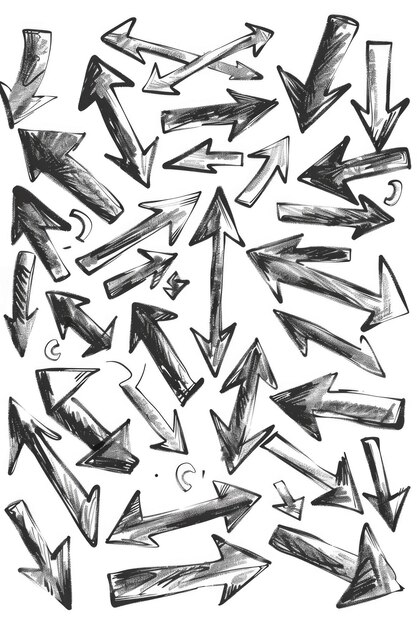 Photo a grouping of pointed arrows varying in size and shape suitable for illustrations about direction guidance or warning signs