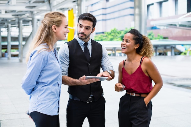 Groups of business people gather to exchange ideas