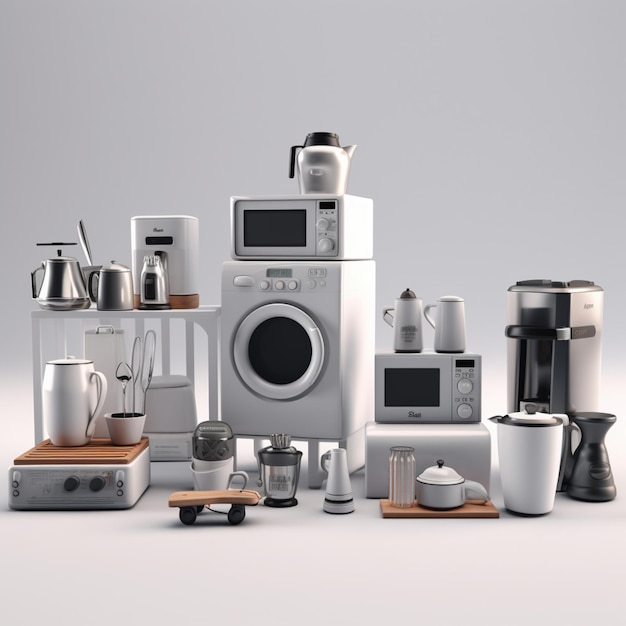 A grove of appliances and appliances are arranged in a row generative ai