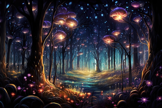 Grove Reverie Fireflies Illuminate the Night