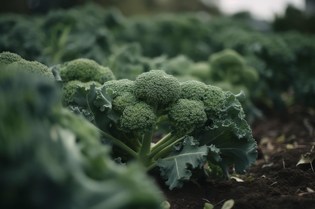 Grow broccoli farm soil Organic nature Generate Ai