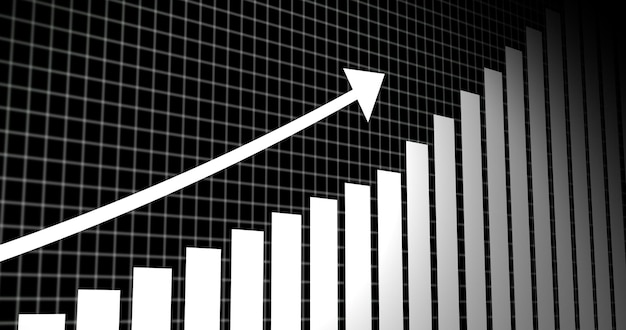 Growing arrow graph with grid line background showing 3d arrow growth Business success bar chart arrow growth business concept over 4k resolution