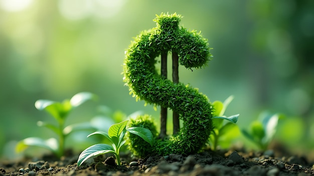 Photo a growing dollar sign intertwined with green leaves symbolizing financial growth and ecofriendly investments this image represents the fusion of financial success and environmental sustainability