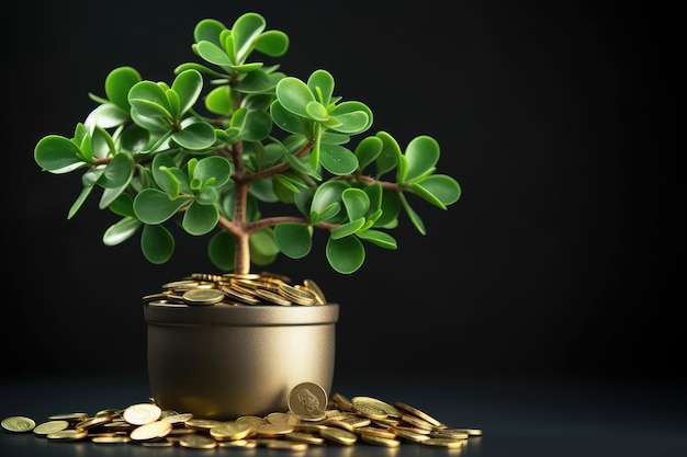 Growing investment concept with green plant and coins