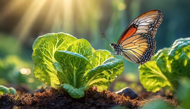 growing Lettuce and a butterfly at the garden