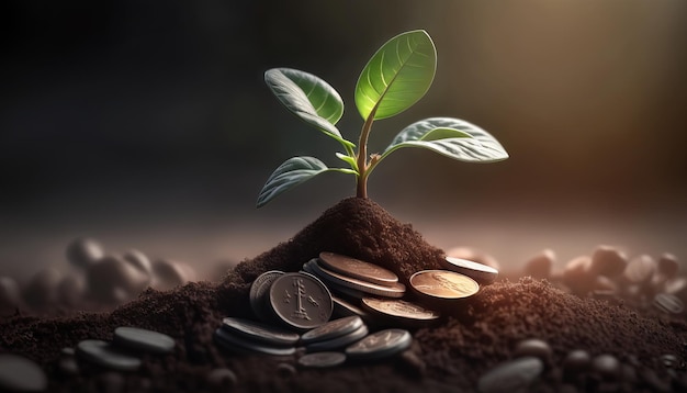 Growing Money Plant On Coins Finance And Investment Concept Generative ai