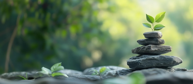 Photo growing plant on stacked stones symbolizing esg and environmental sustainability