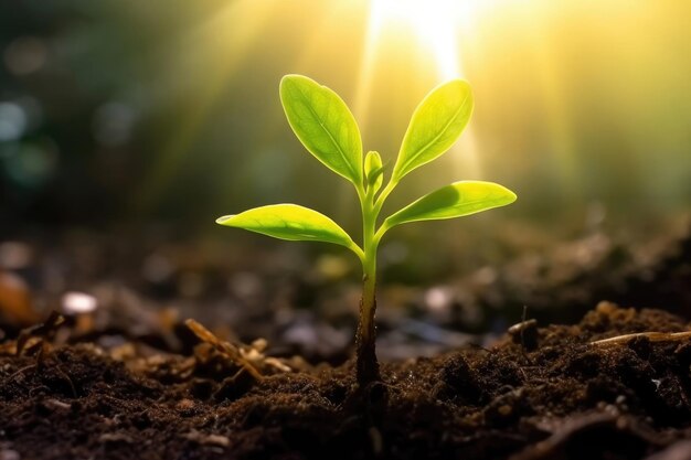 Growing plant with water droplet basking in sunlight Generative AI