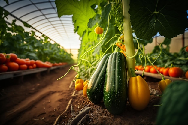 Growing pumpkin vegetables in a greenhouse illustration Generative AI