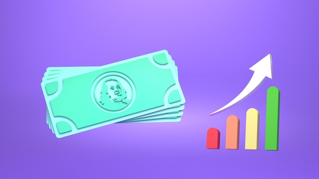 Growth chart against the background of the dollar 3d render