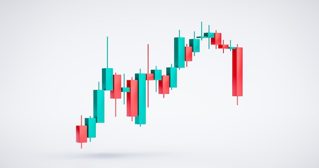 Growth stock diagram financial graph or business investment market trade exchange analysis chart and economy finance report ticker candlestick isolated on white 3d background with marketing statistic.