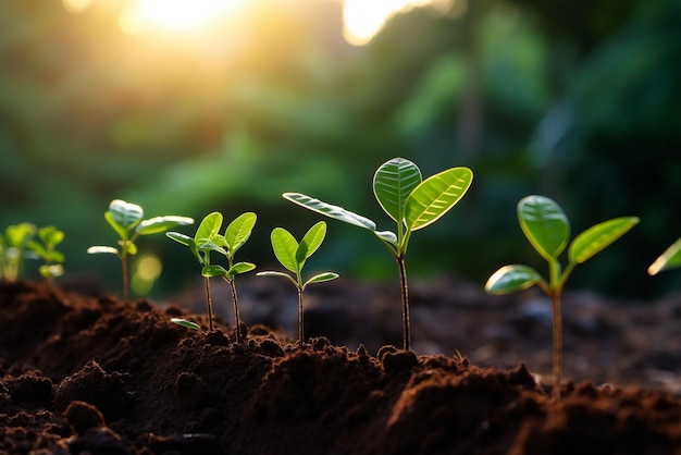 Growth Trees concept Coffee bean seedlings nature background Beautiful green