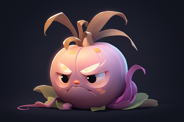 Grumpy cute face of an onion