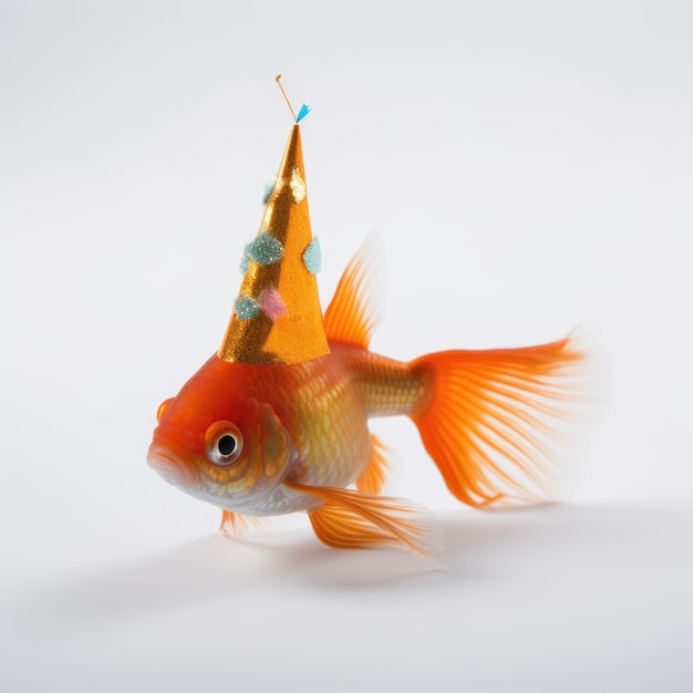 A Grumpy Goldfish Wearing A Party Hat