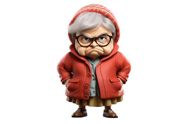 Grumpy Grandma 3D Cartoon Character on Transparent Background AI