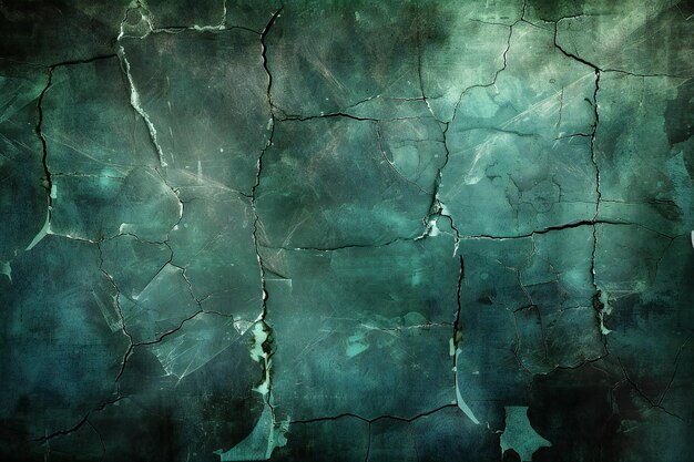 Grunge cracked wall background or texture Dark green color