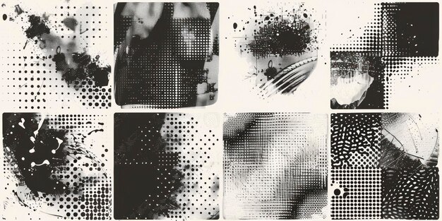 Photo grunge halftone drawing textures set