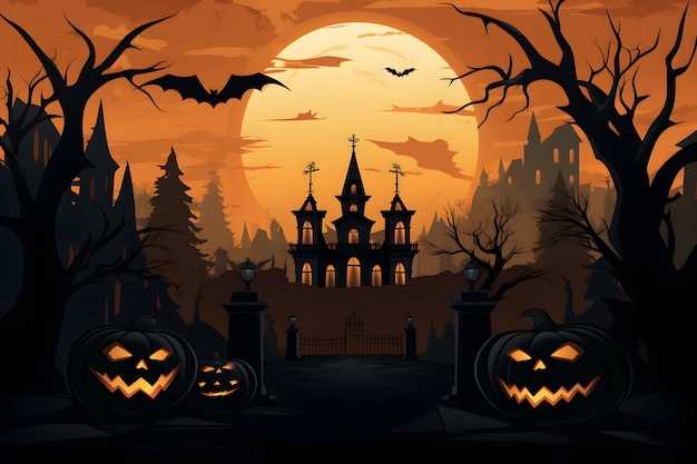 Grunge halloween background with spooky pumpkins