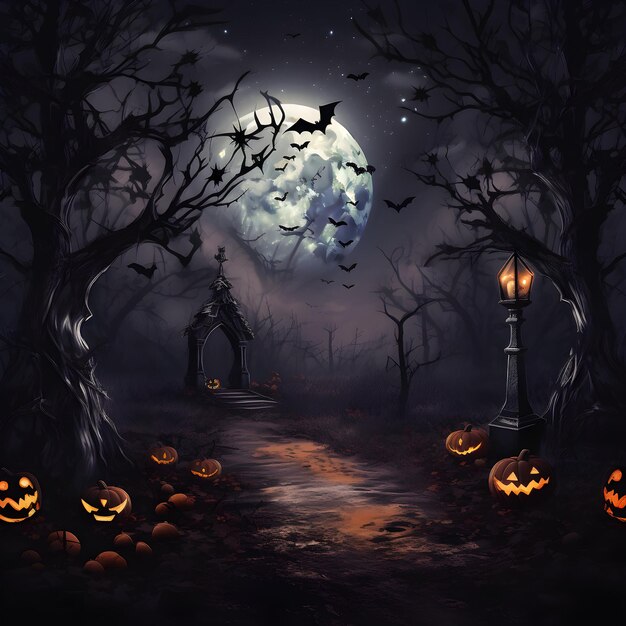 Grunge halloween background with spooky pumpkins