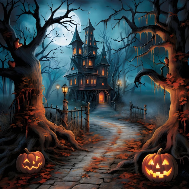 Grunge halloween background with spooky pumpkins