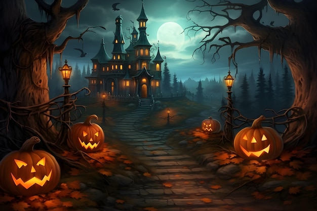 Grunge halloween background with spooky pumpkins