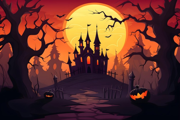 Grunge halloween background with spooky pumpkins