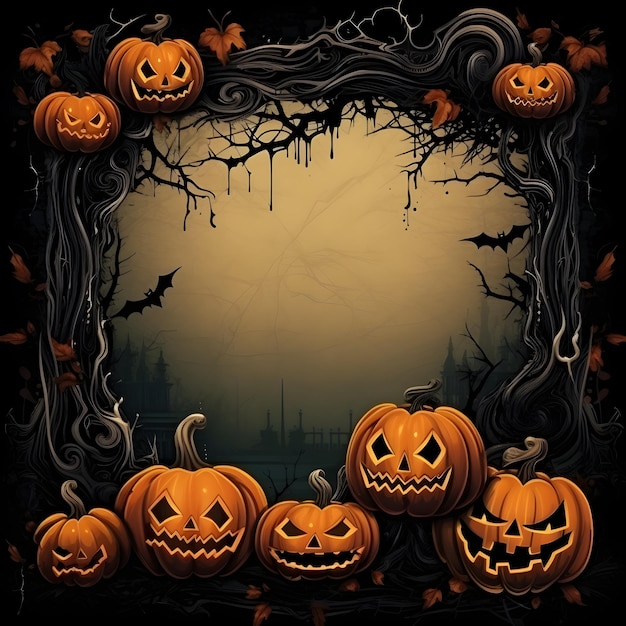 Grunge halloween background with spooky pumpkins